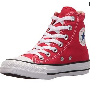 Bright red high top converse